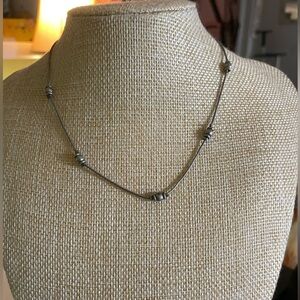 Minimalist silver bead station necklace